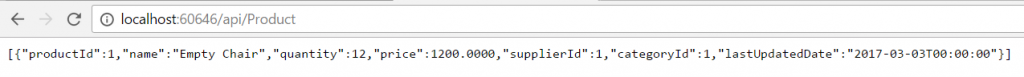 Figure 5. Result from get action in product resource.